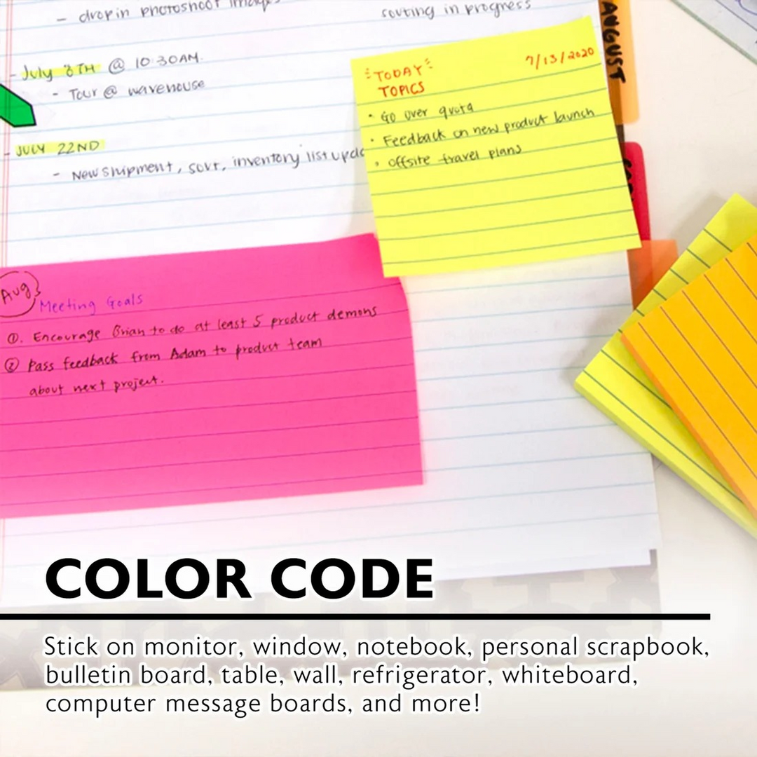 Bazic 70-Count 3" X 3" Neon Lined Sticky Notes