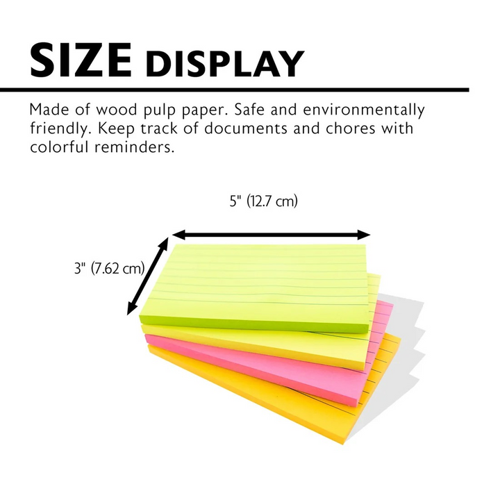 Bazic 70-Count 3" X 3" Neon Lined Sticky Notes