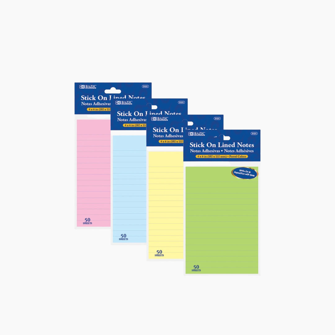 Bazic 50-Count 4" X 6" Lined Sticky Notes
