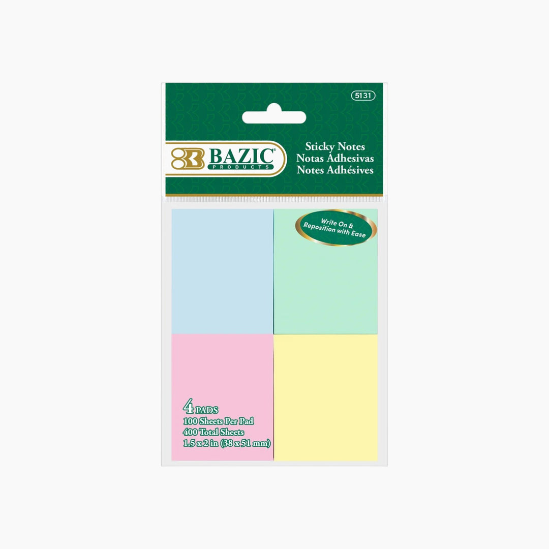Bazic 100-Count 1.5" X 2" Sticky Notes 4-Pack