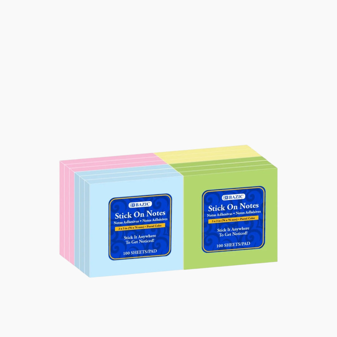 Bazic 100-Count 3" x 3" Sticky Notes 12-Pack