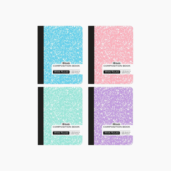 Bazic W/R 100-Count Pastel Color Marble Composition Book