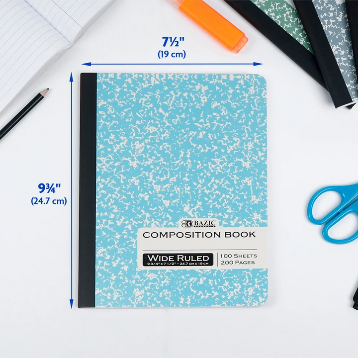 Bazic W/R 100-Count Pastel Color Marble Composition Book
