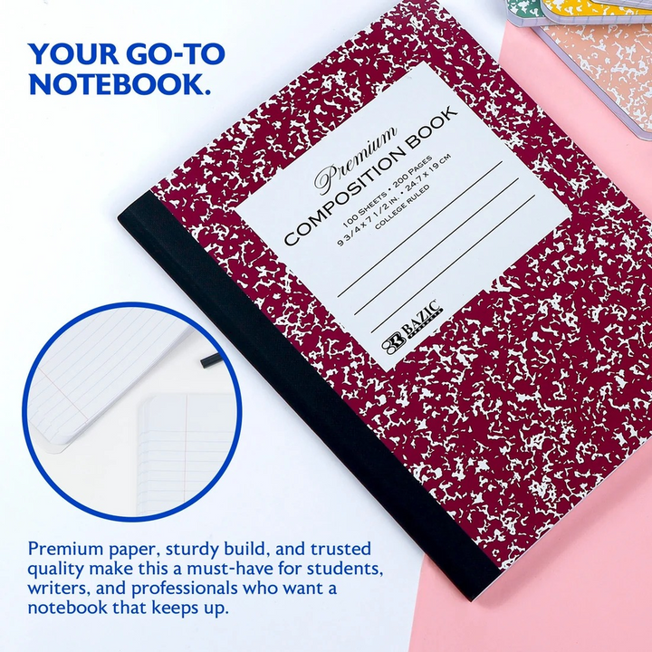 Bazic C/R 100-Count Premium Morandi Color Marble Composition Book