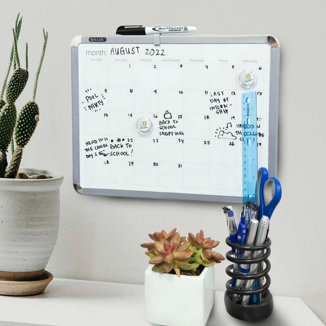 Bazic 11" X 14" Classique Magnetic Dry Erase Calendar Board With Marker &amp; 2 Magnets