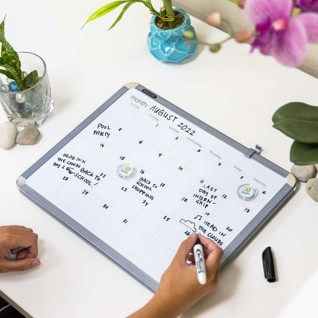 Bazic 11" X 14" Classique Magnetic Dry Erase Calendar Board With Marker &amp; 2 Magnets