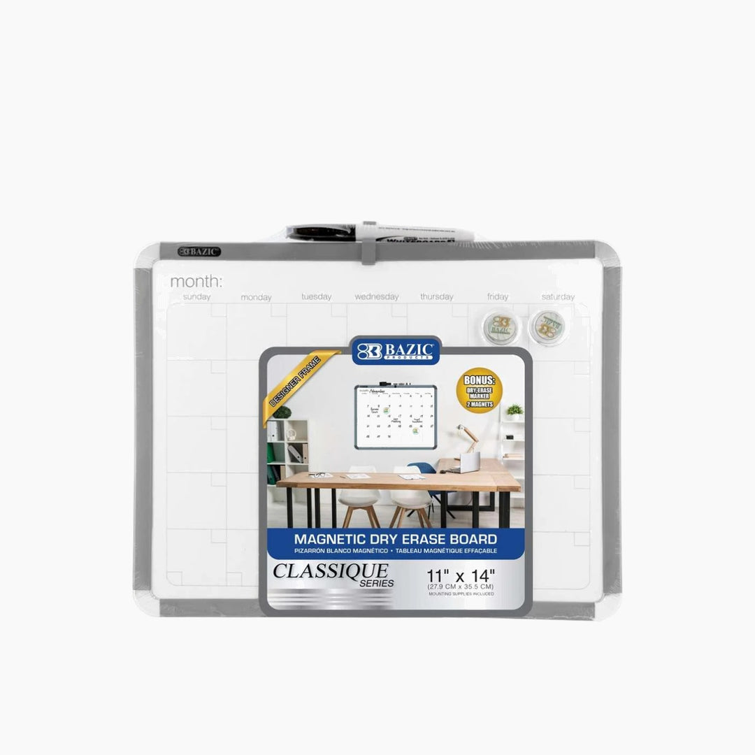 Bazic 11" X 14" Classique Magnetic Dry Erase Calendar Board With Marker &amp; 2 Magnets