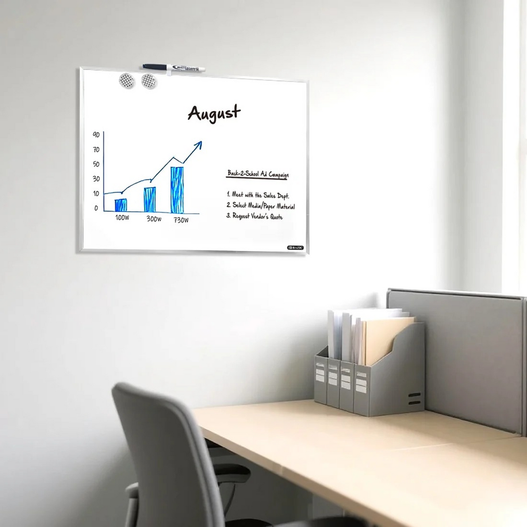 Bazic 16" X 20" Metallique Aluminum Frame Magnetic Dry Erase Board