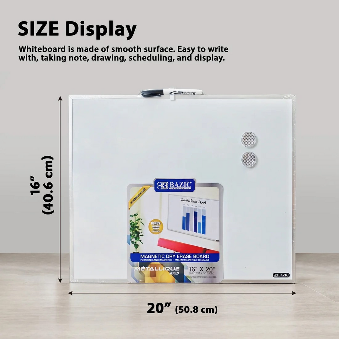 Bazic 16" X 20" Metallique Aluminum Frame Magnetic Dry Erase Board