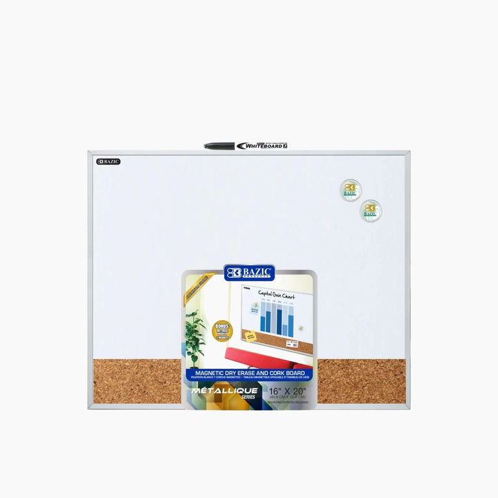 Bazic Metallique Aluminum Frame Magnetic Dry Erase/Cork Combo Board - 16" x 20"