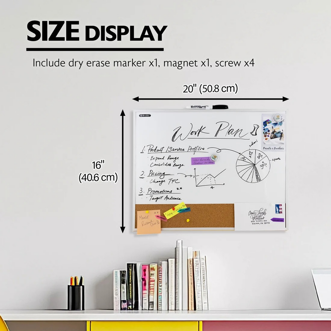 Bazic Metallique Aluminum Frame Magnetic Dry Erase/Cork Combo Board - 16" x 20"