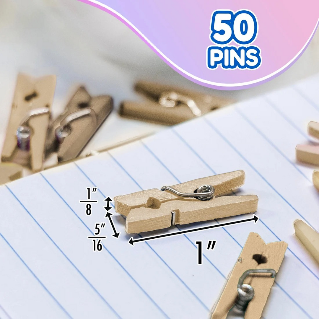 Bazic Mini Natural Clothes Pins 50-Pack