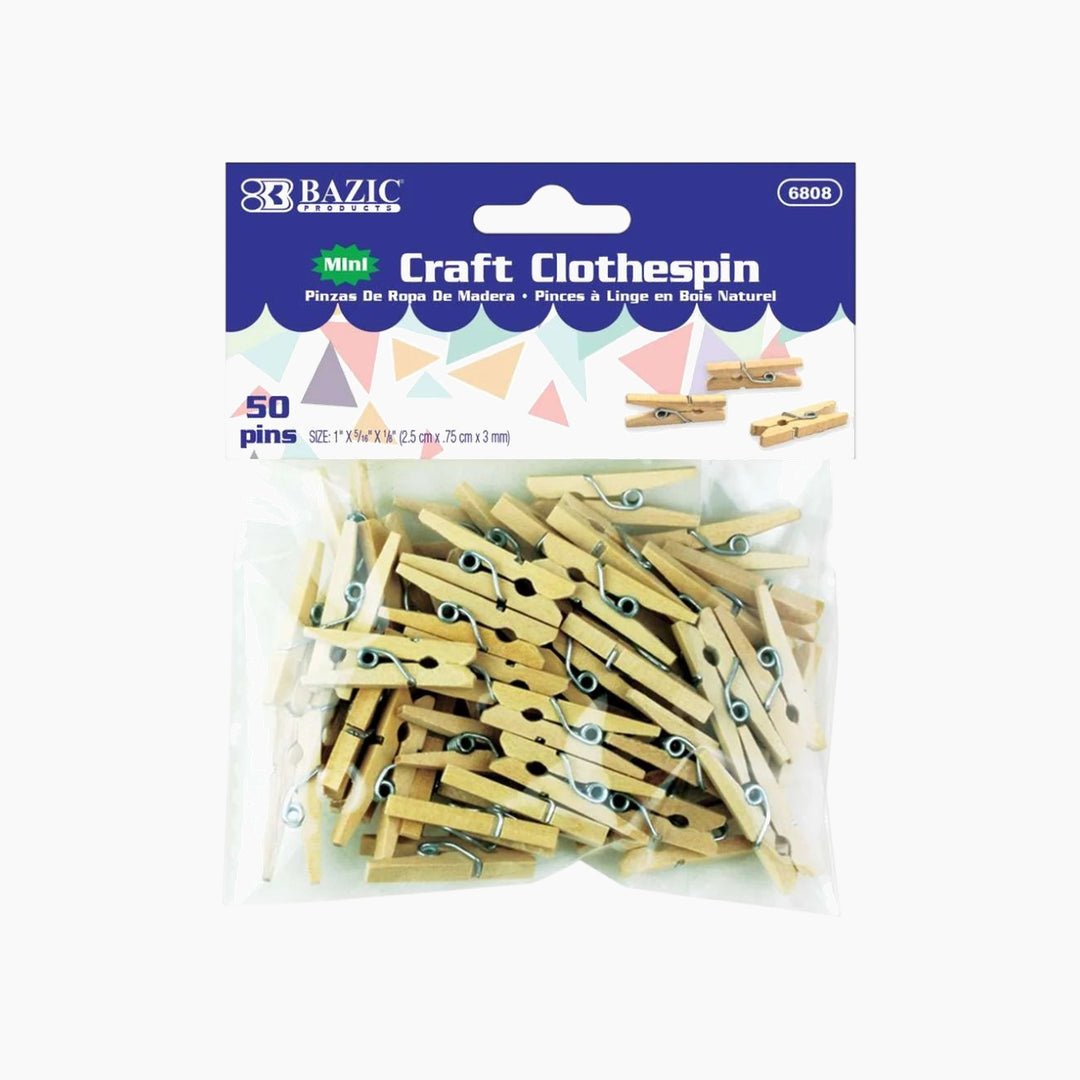 Bazic Mini Natural Clothes Pins 50-Pack