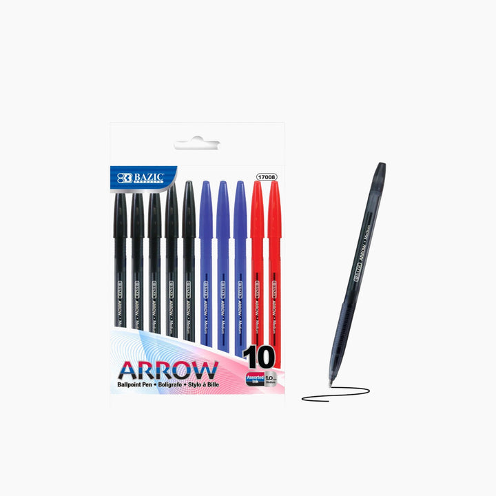 Bazic Arrow Assorted Color Stick Pen 10-Pack