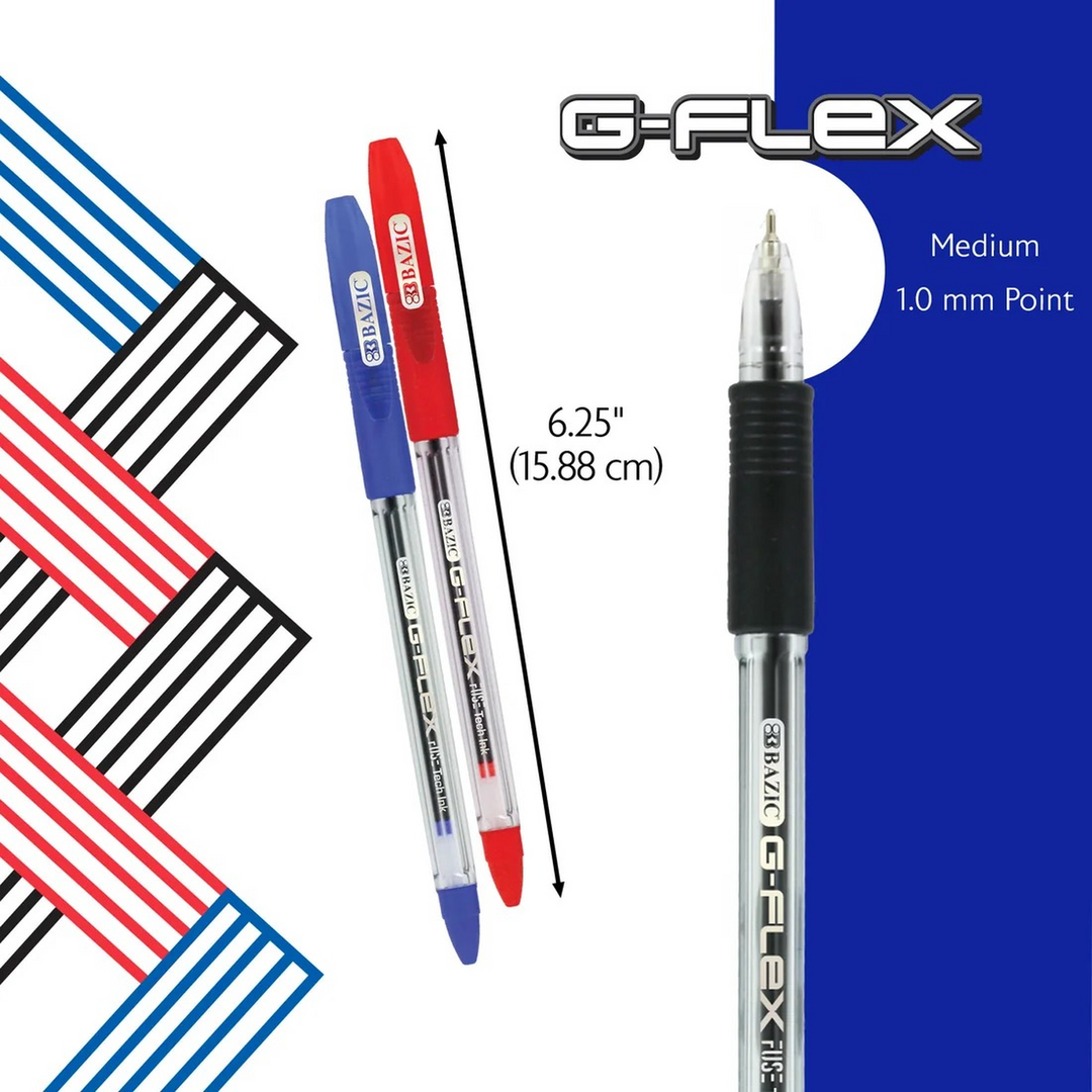Bazic G-Flex Assorted Color Fuse Tech Ink Pen With Cushion Grip 4-Pack