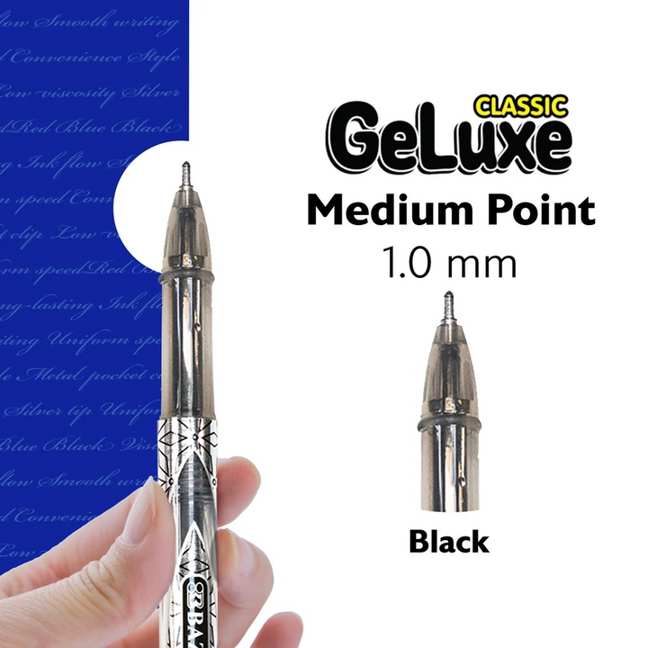 Bazic Geluxe Black Gel Roller Pen 6-Pack