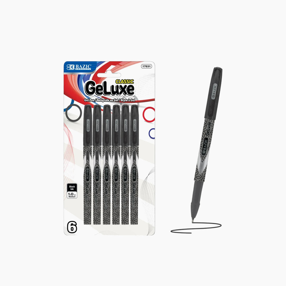 Bazic Geluxe Black Gel Roller Pen 6-Pack