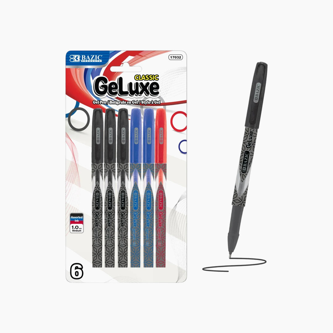 Bazic Geluxe Assorted Color Gel Roller Pen 6-Pack