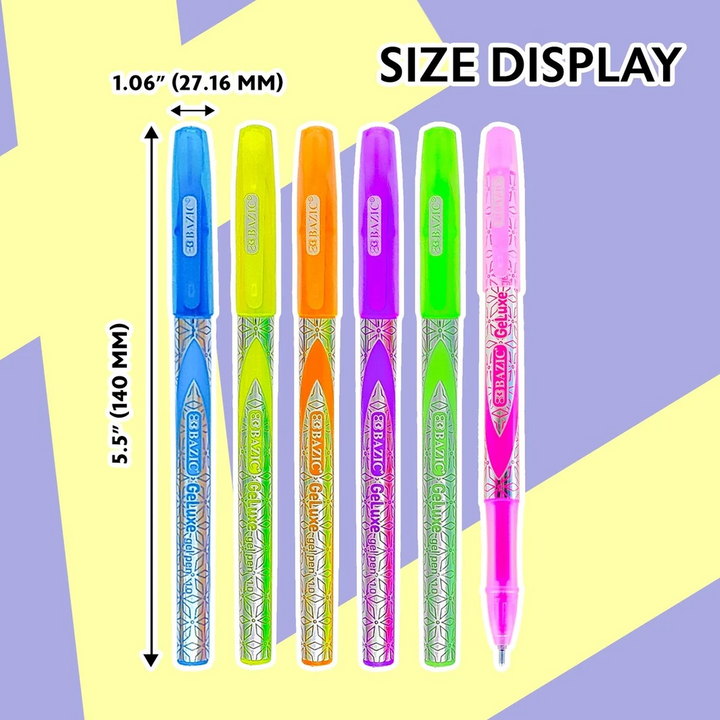 Bazic Geluxe 6 Fluorescent Color Gel Roller Pen