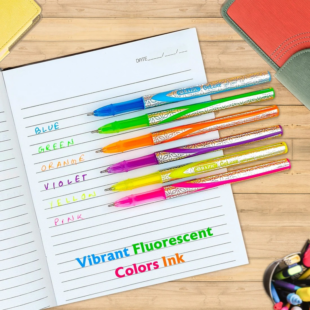 Bazic Geluxe 6 Fluorescent Color Gel Roller Pen