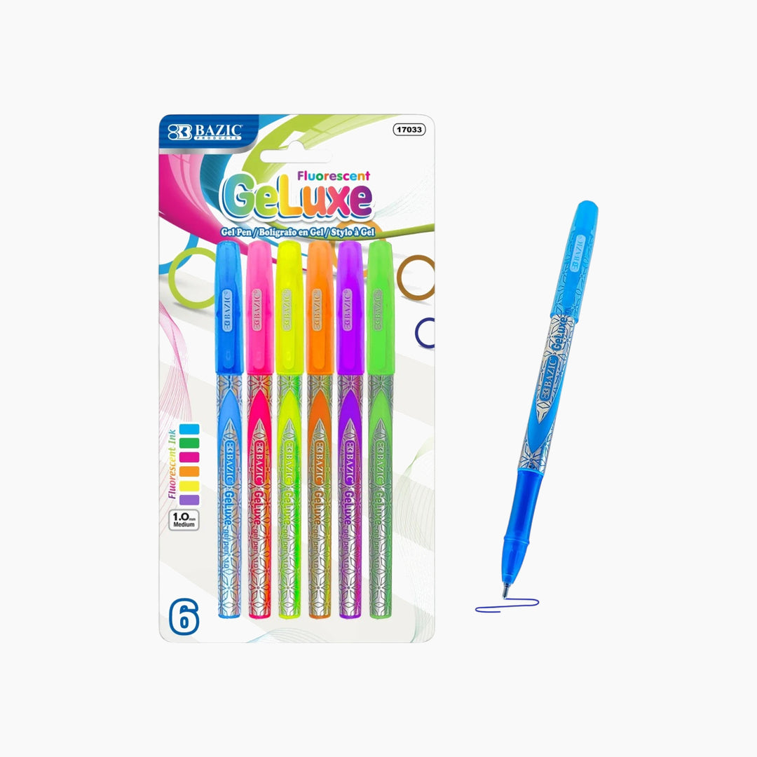 Bazic Geluxe 6 Fluorescent Color Gel Roller Pen
