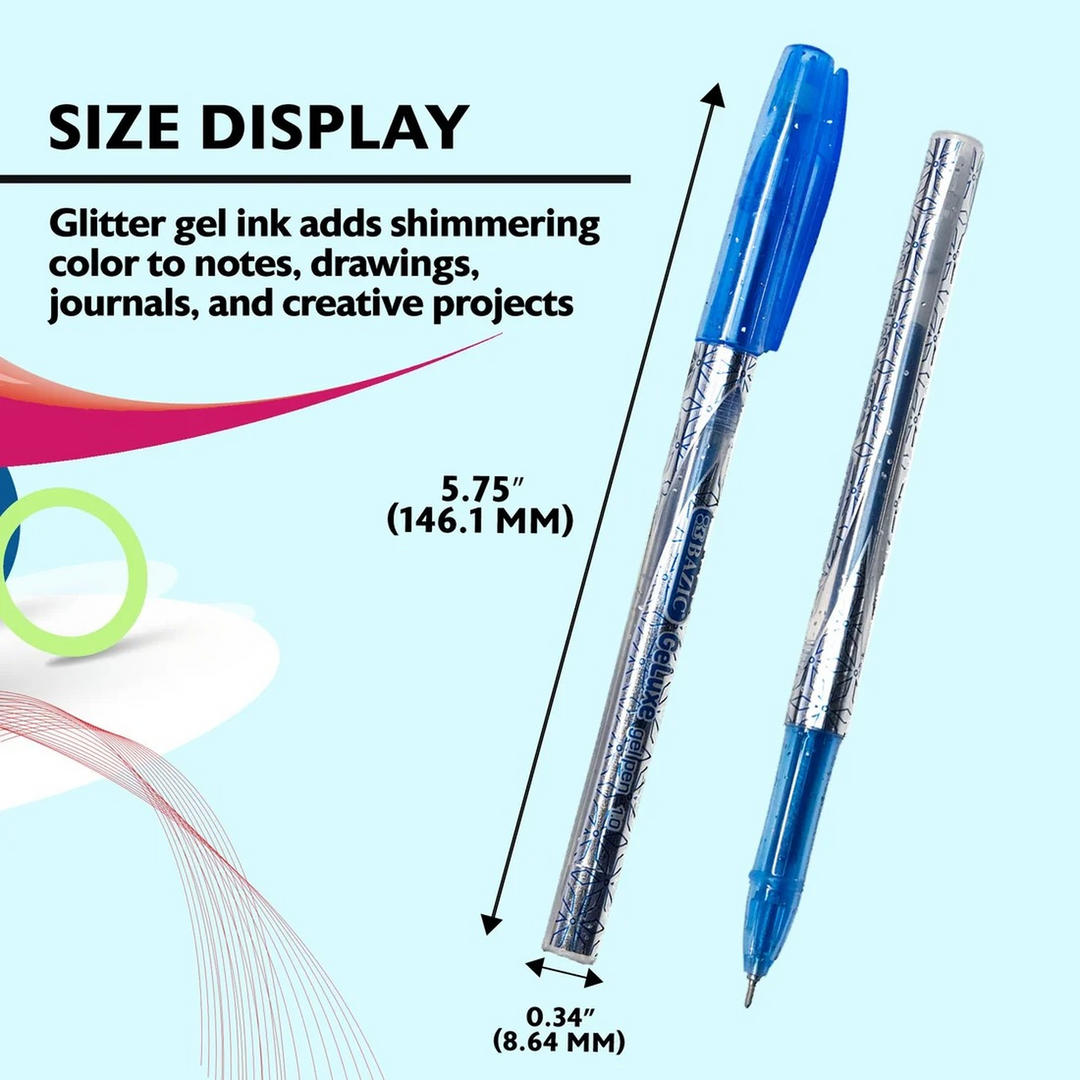 Bazic Geluxe 6 Glitter Color Gel Roller Pen