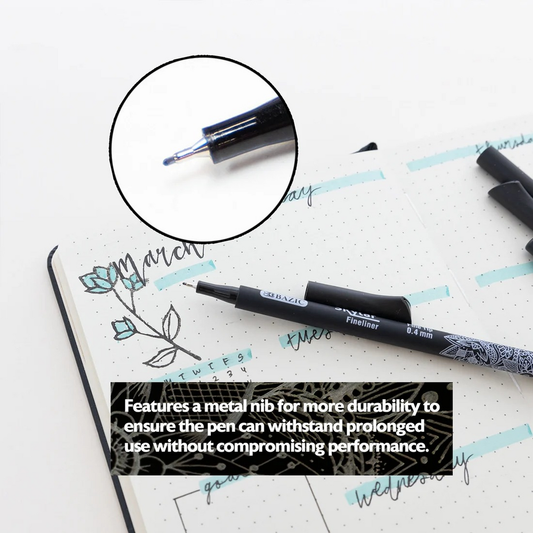 Bazic Skylar 0.4 Mm Black Fineliner Pen 4-Pack