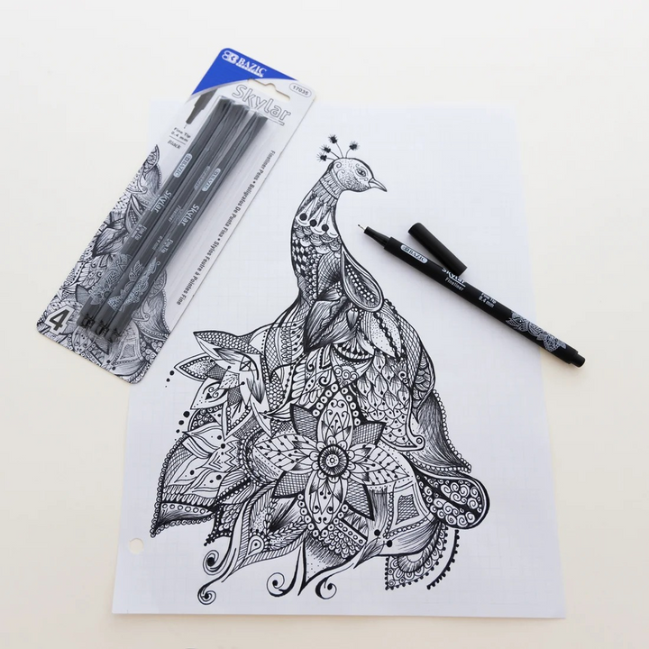 Bazic Skylar 0.4 Mm Black Fineliner Pen 4-Pack
