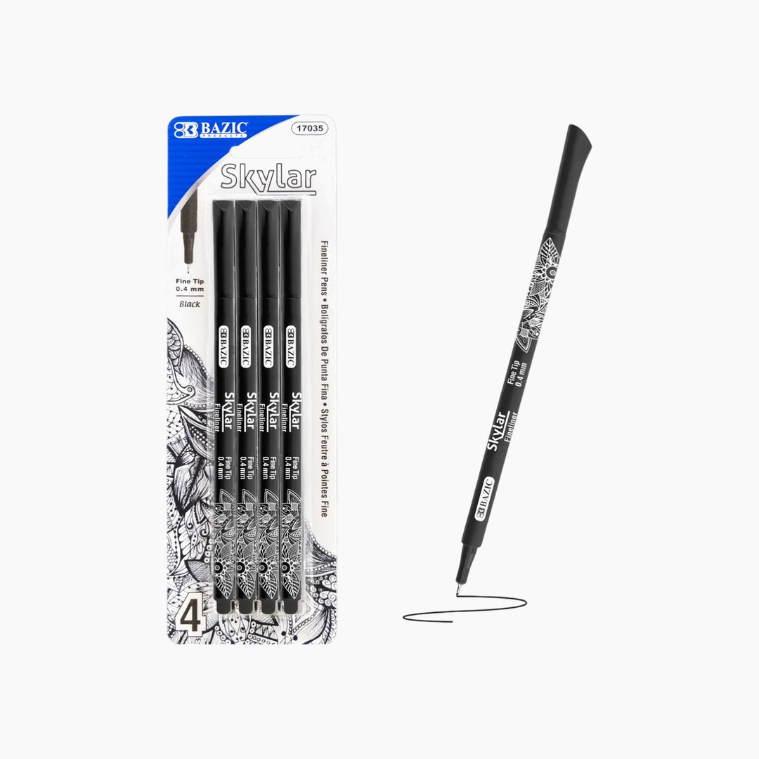 Bazic Skylar 0.4 Mm Black Fineliner Pen 4-Pack