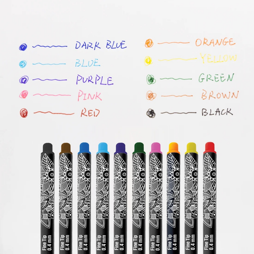 Bazic 10 Color Skylar 0.4 Mm Fineliner Pen