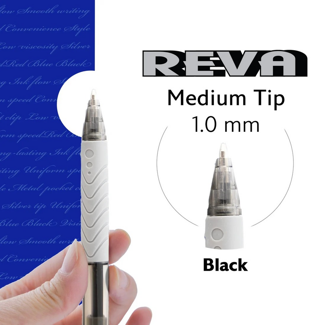 Bazic Reva Black Color Retractable Pen With Cushion Grip 8-Pack