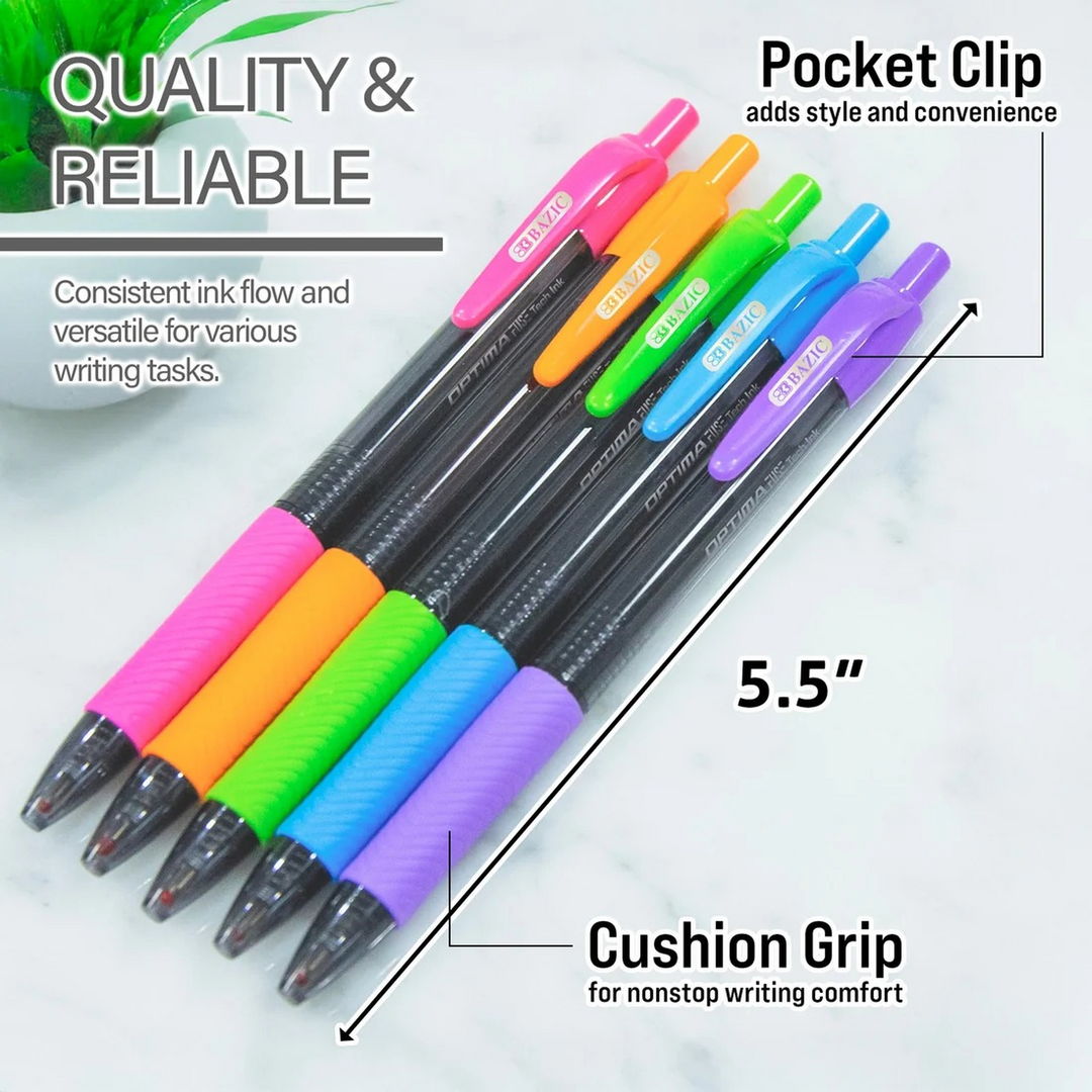 Bazic 5 Color Optima Fuse Tech Ink Retractable Pen