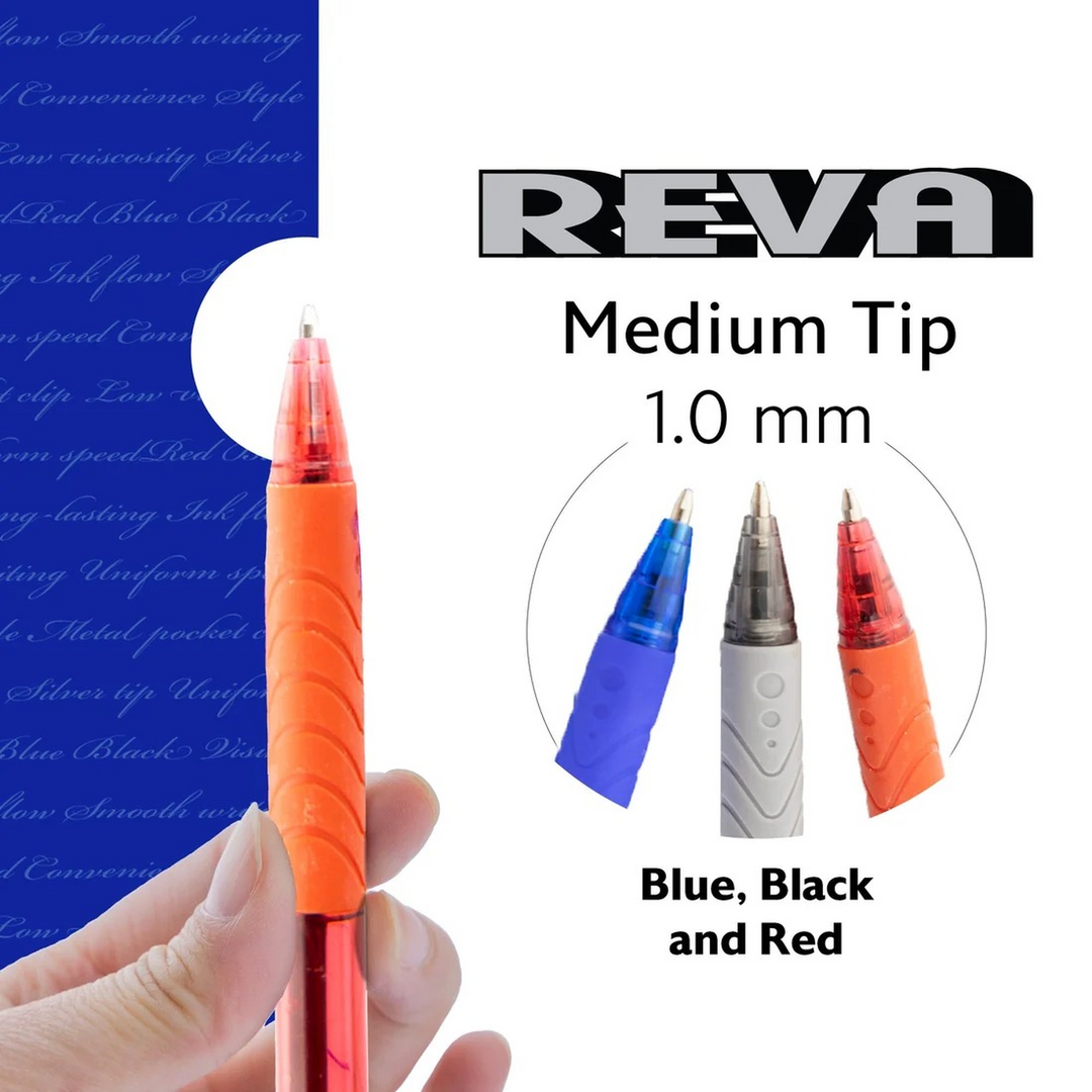 Bazic Reva Assorted Color Retractable Pen With Cushion Grip 8-Pack