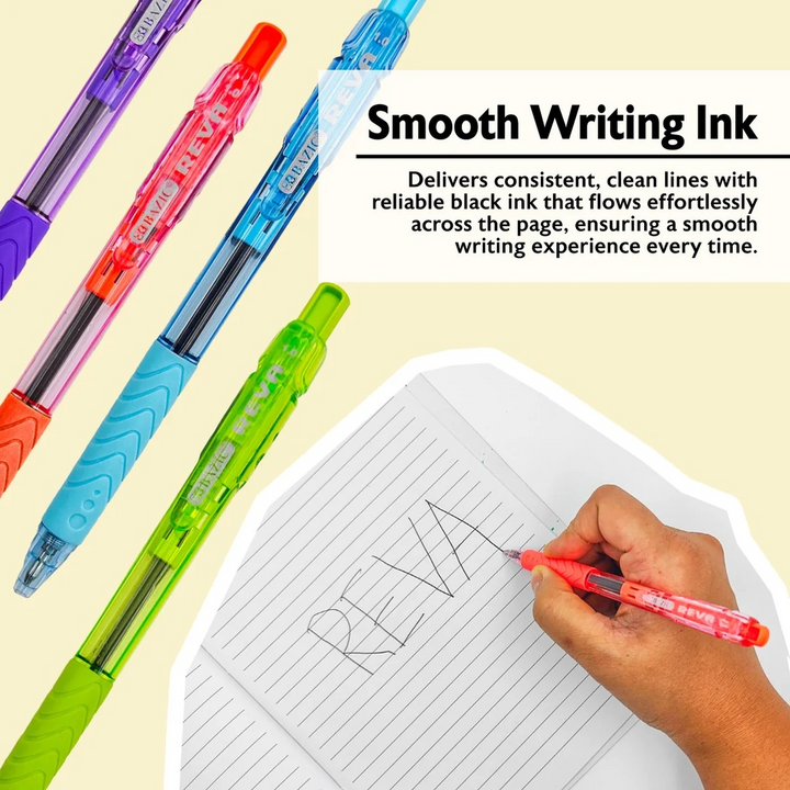 Bazic Reva Dazzle Black Color Retractable Pen With Cushion Grip 8-Pack