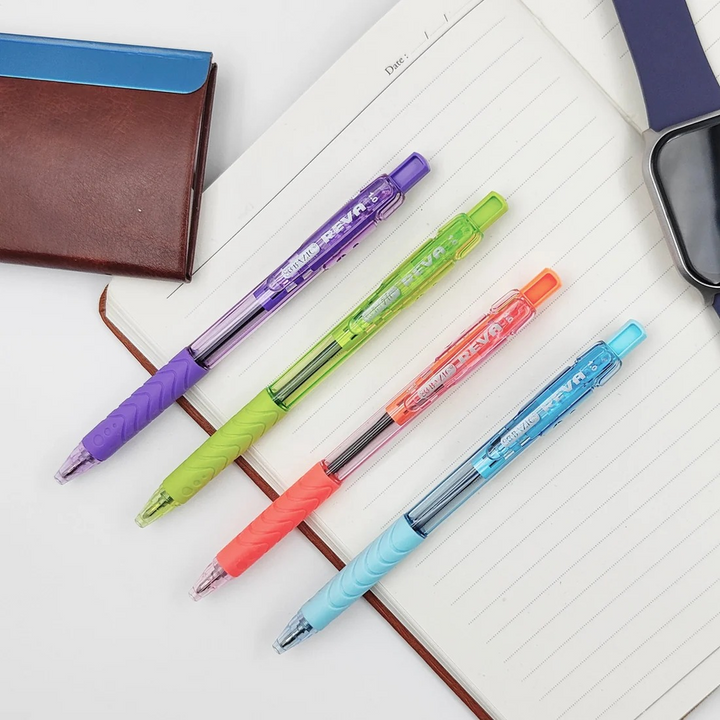 Bazic Reva Dazzle Black Color Retractable Pen With Cushion Grip 8-Pack