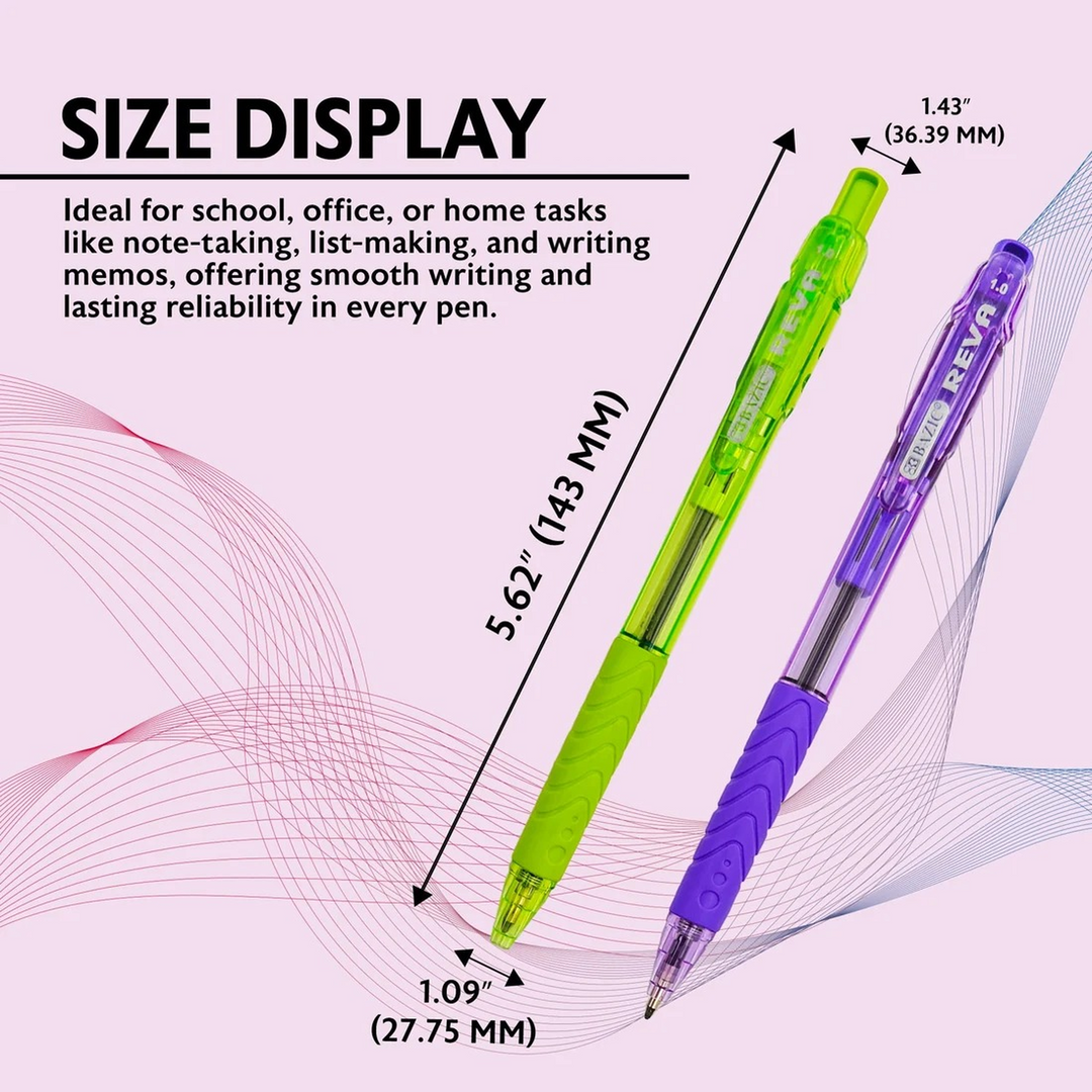 Bazic Reva Dazzle Black Color Retractable Pen With Cushion Grip 8-Pack