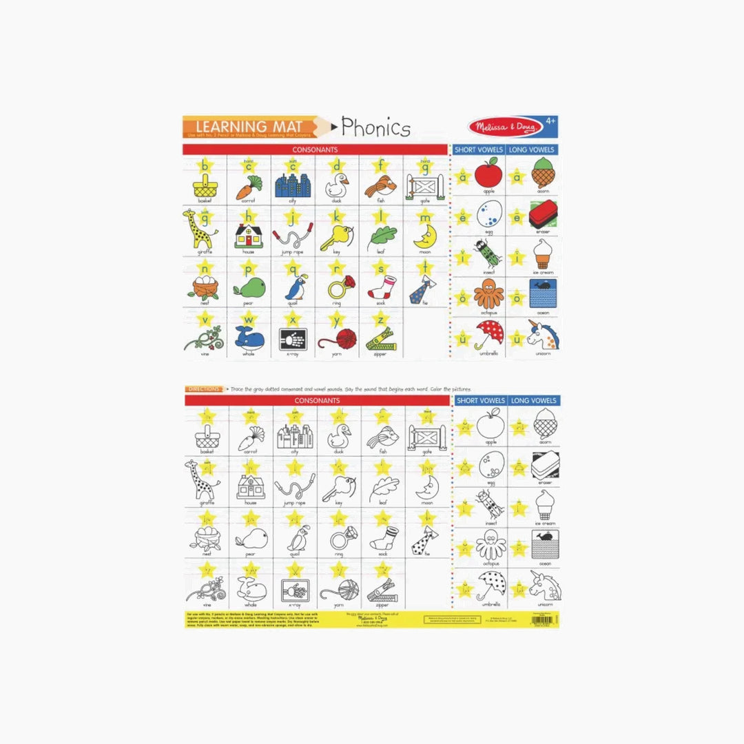 Melissa &amp; Doug Phonics Write-A-Mat bundle of six double-sided activity placemats