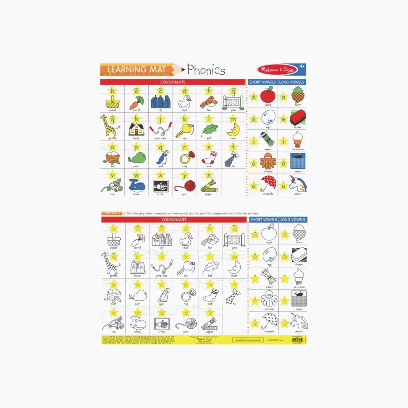 Melissa & Doug Phonics Write-A-Mat bundle of six double-sided activity placemats