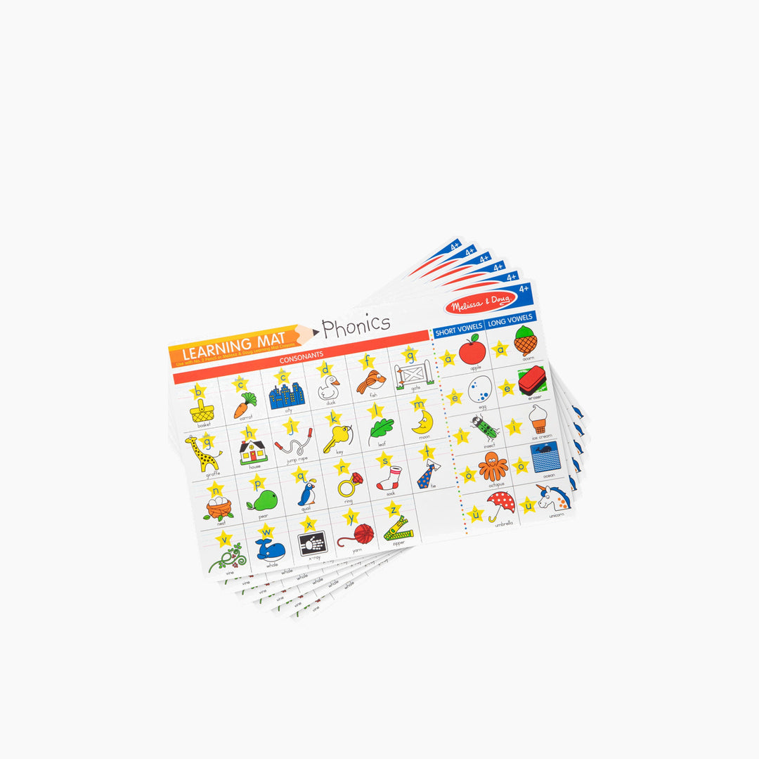 Melissa &amp; Doug Phonics Write-A-Mat bundle of six activity mats