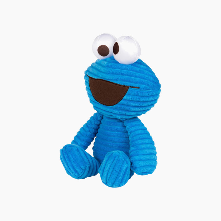 Sesame Street Cookie Monster plush made of ridged blue corduroy
