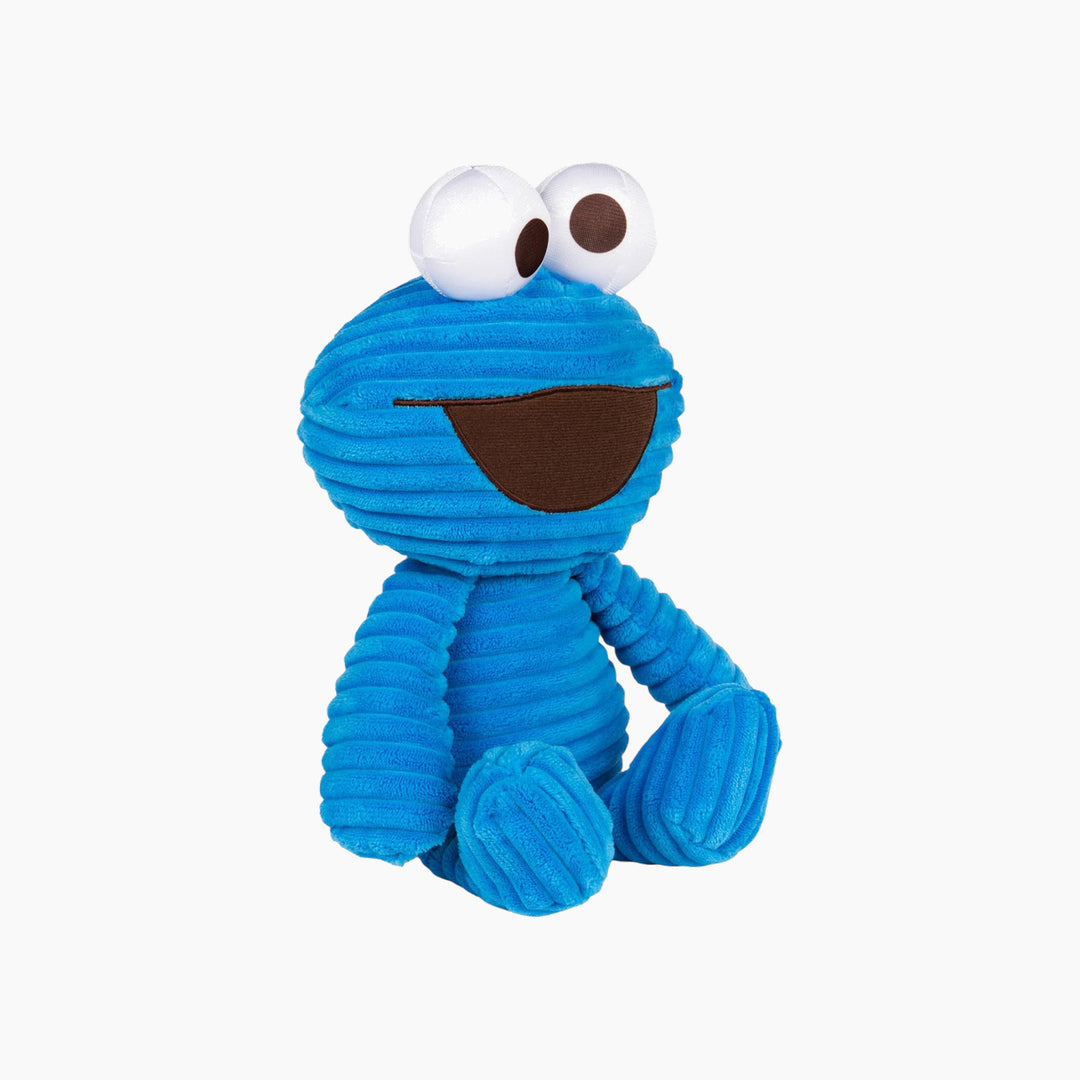 Sesame Street Cookie Monster plush made of ridged blue corduroy