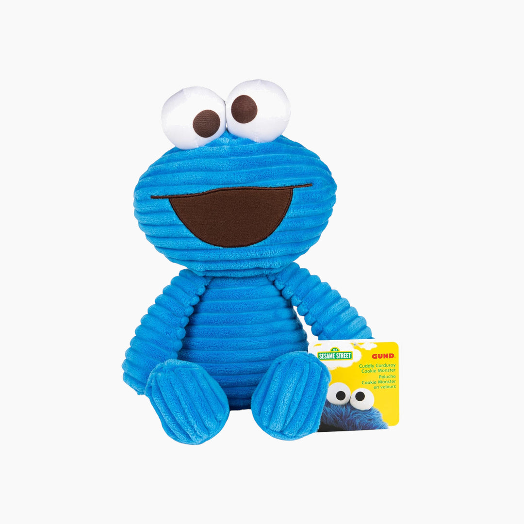 Sesame Street Cookie Monster plush made of ridged blue corduroy