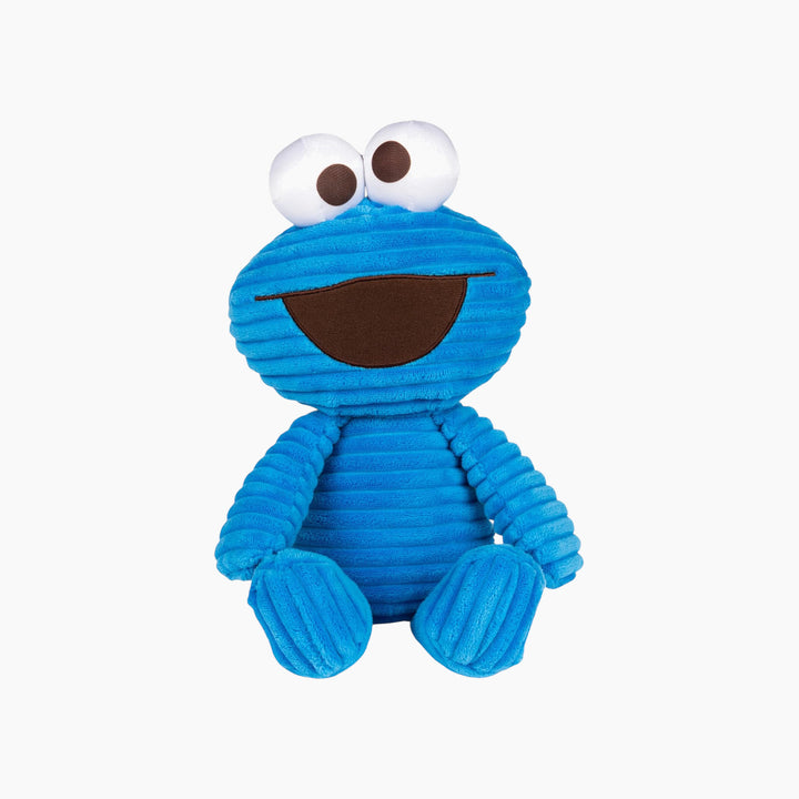 Sesame Street Cookie Monster plush made of ridged blue corduroy