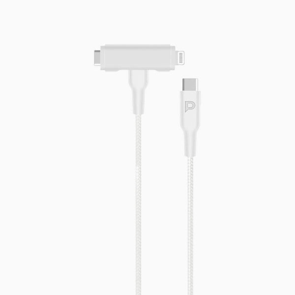 كابل USB-C مضفر إلى USB-C + Lightning Data وشحن سريع بطول 1.2 متر/4 قدم