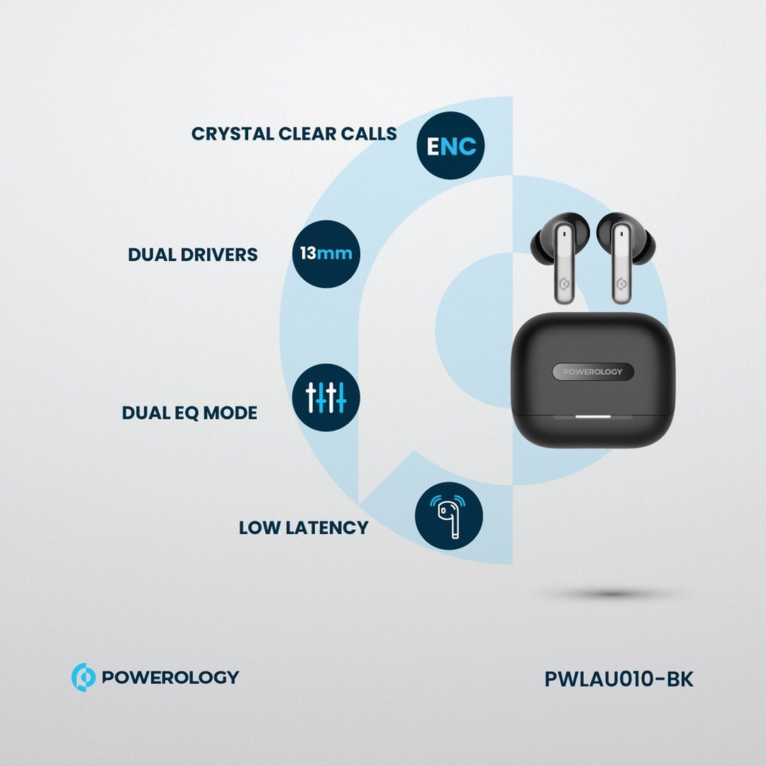 Powerology 6 Mic Hybrid ANC + ENC True Wireless Buds