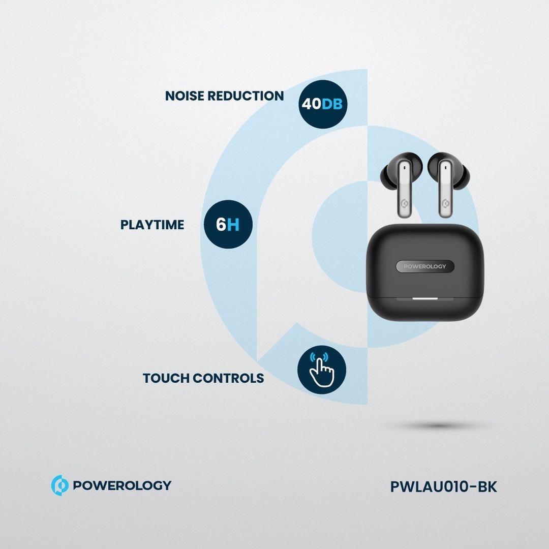 Powerology 6 Mic Hybrid ANC + ENC True Wireless Buds