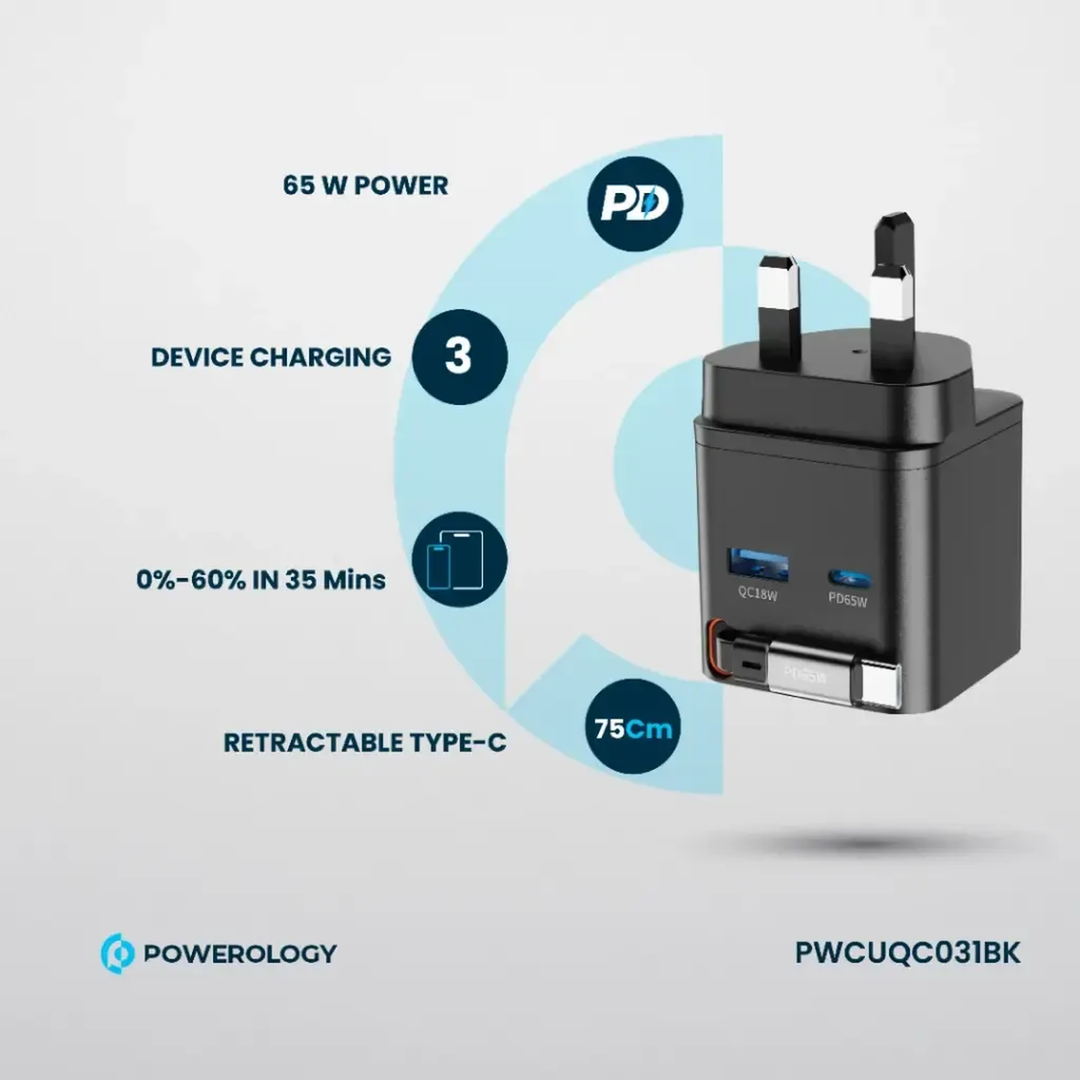 Powerology Retractable GaN Charger