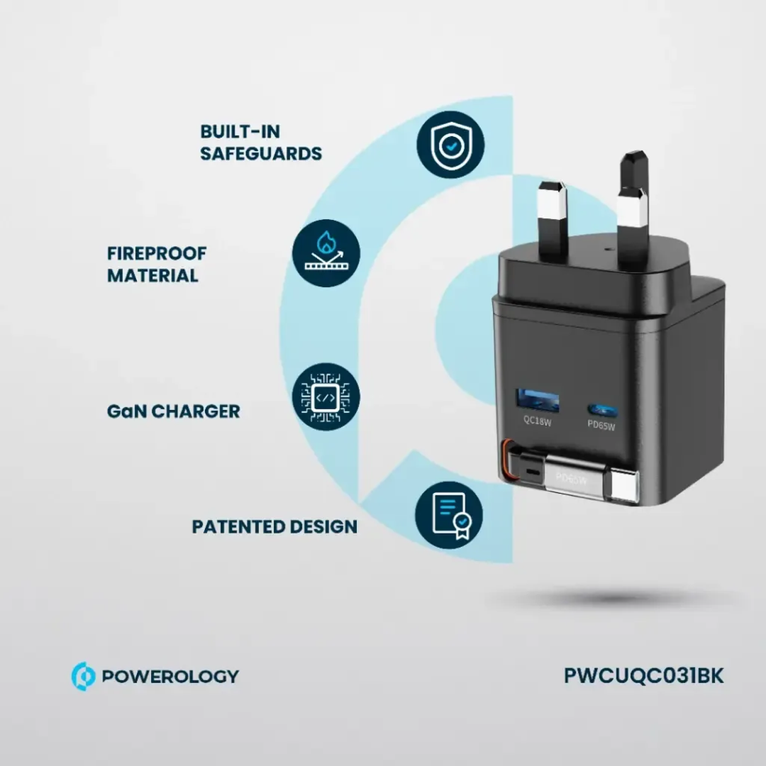 Powerology Retractable GaN Charger