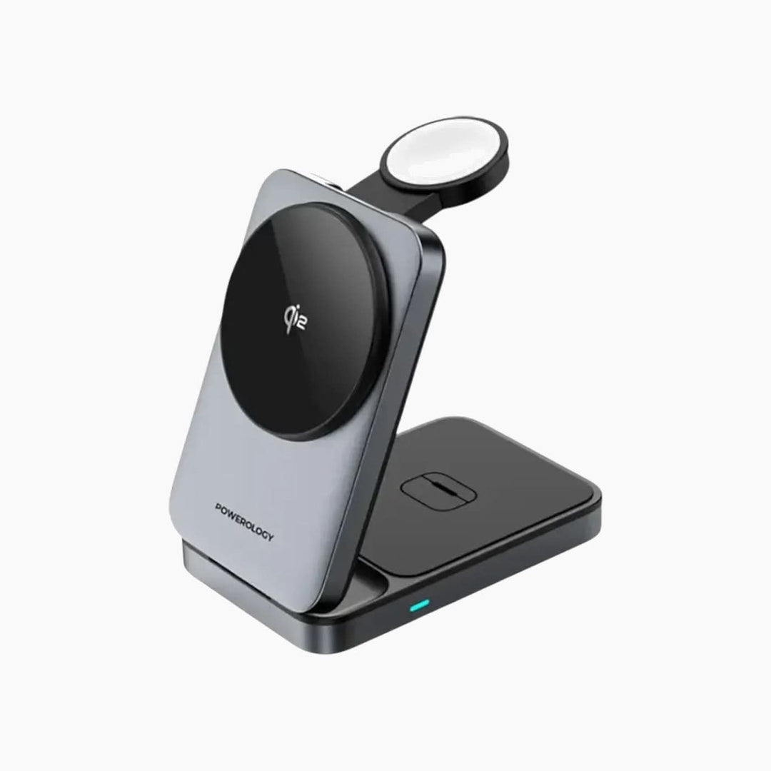 Powerology Foldable 3-in-1 Qi2 Fast Charging Hub with Type-C input