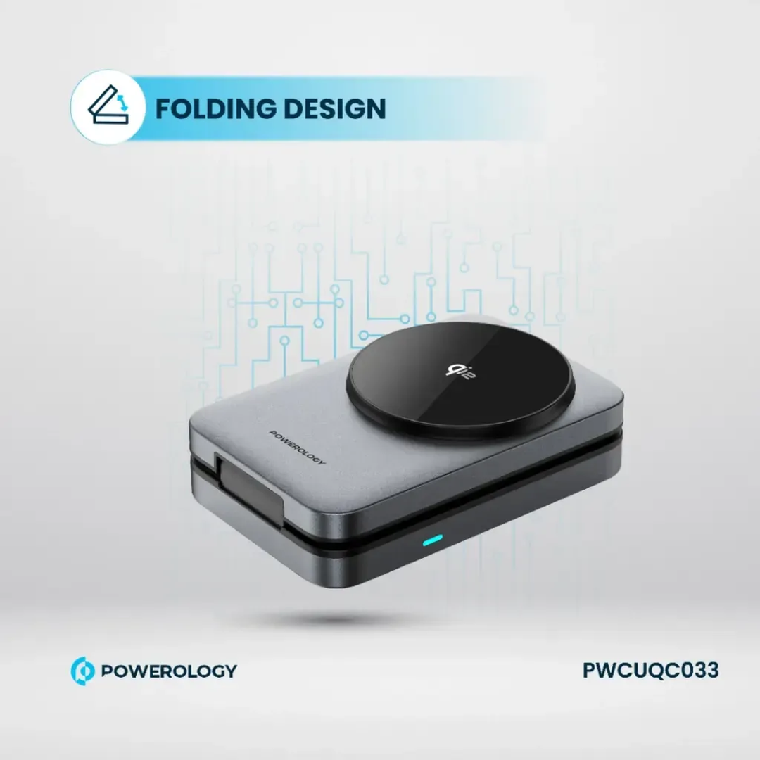 Powerology Foldable 3-in-1 Qi2 Fast Charging Hub with Type-C input